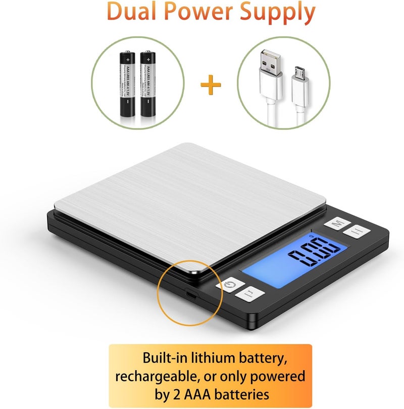 BOMATA 0.01g/1kg Upgraded Small Digital Scale, USB Rechargeable, with Larger Display and Hold,Tare Function, 9 Units, High Precision Digital Scale Grams and oz for Small Item, Kitchen… - Image 5